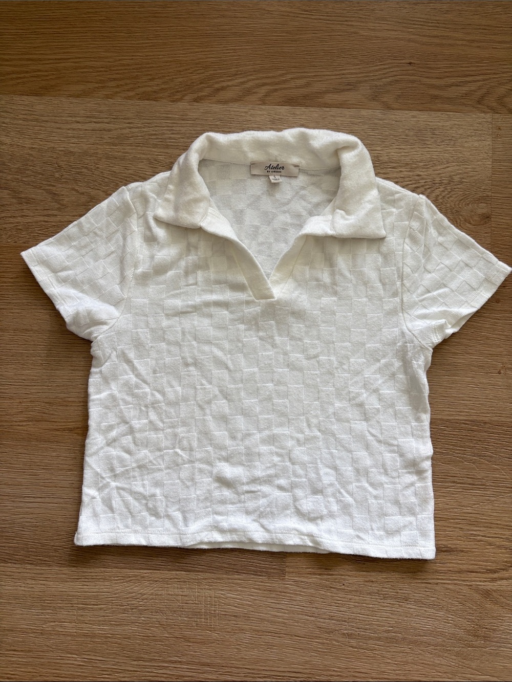 Adelee Ivory Textured Polo Crop Tee